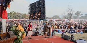 A massive LED screen enhances the atmosphere at the Maghi Festival in Tundikhel Ground, Kathmandu.